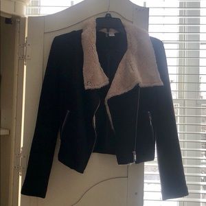 H&M black moto Jacket with faux fur trim